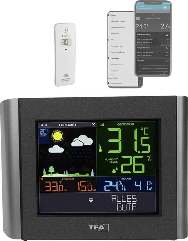 TFA Dostmann TFA radioväderstation SE METEO 35.8000.01 WLAN väderstationsprognos för 12 till 24 timmar (35.8000.01)