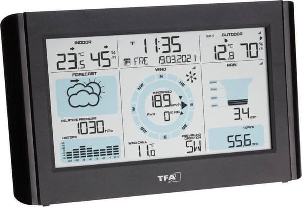 TFA Dostmann trådløs vejrstation med vind- og regnmåler WEATHER PRO 35.1161.01 trådløs vejrstation prognose for 12 til 24 timer (35.1161.01)