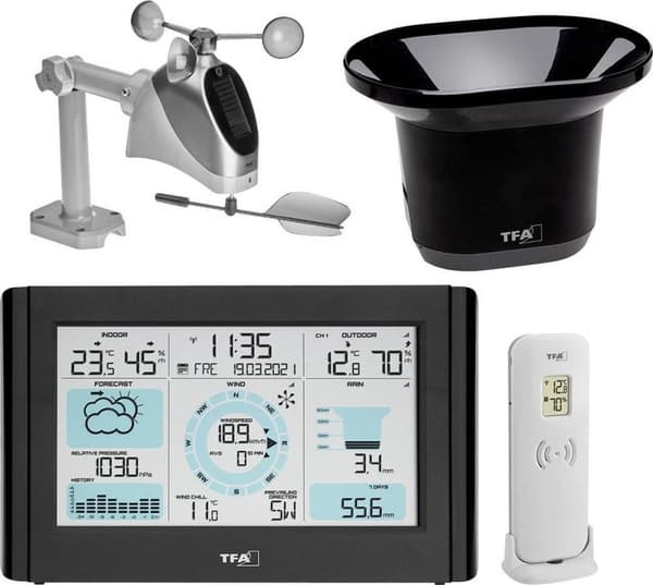 TFA Dostmann trådløs vejrstation med vind- og regnmåler WEATHER PRO 35.1161.01 trådløs vejrstation prognose for 12 til 24 timer (35.1161.01)