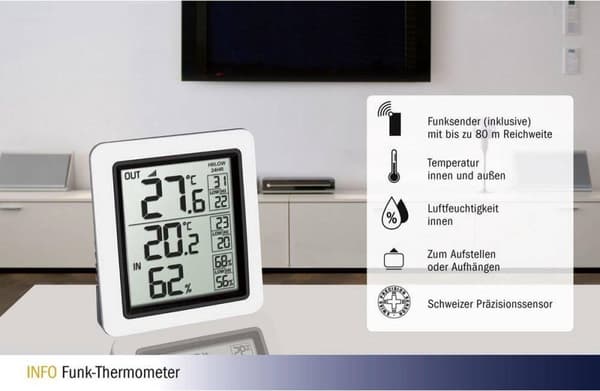 TFA-Dostmann INFO elektroninen sisä-/ulkolämpömittari musta - harmaa (30.3065.02)