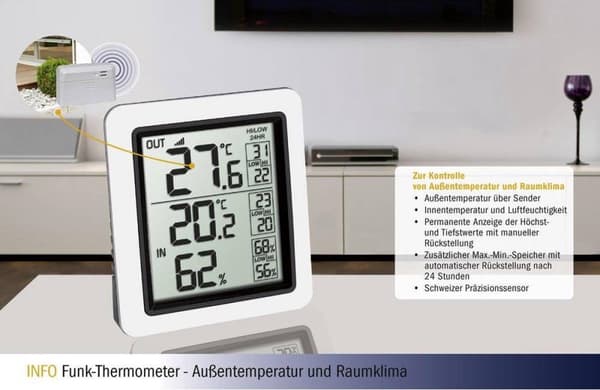 TFA-Dostmann INFO elektroninen sisä-/ulkolämpömittari musta - harmaa (30.3065.02)