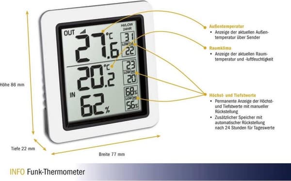 TFA-Dostmann INFO elektroninen sisä-/ulkolämpömittari musta - harmaa (30.3065.02)
