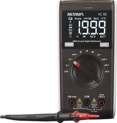 VOLTCRAFT VC131 håndholdt multimeter kalibreret (ISO) digital CAT III 250 V-skærm (tæller): 2000 (VC-12922600)