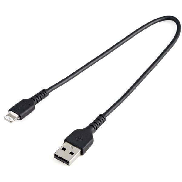StarTech.com Premium USB-A - Lightning -kaapeli 30 cm musta - USB Type A - Lightning Charge & Sync -latauskaapeli - Vahvistettu aramidikuiduilla - App