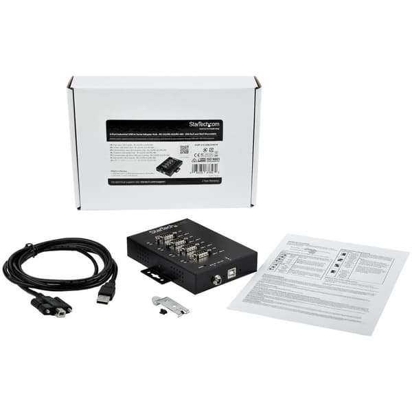 StarTech.com 4-ports seriel USB-hub til RS-232/422/485-adapter, industriel USB 2.0 til DB9 seriel konverterhub, IP30-klassificeret, Din-skinnemonterba