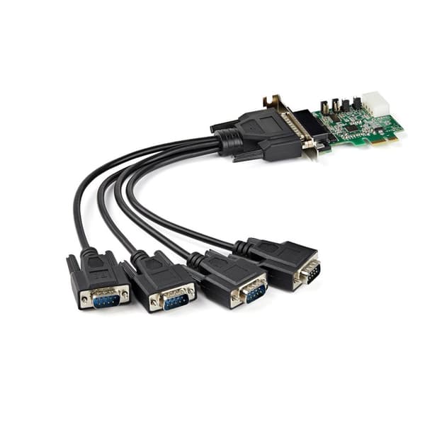 StarTech.com 4 Port PCI Express RS232 seriel kort, PCIe RS232 serielt værtscontrollerkort, PCIe til seriel DB9 adapterkort, 16950 UART, lavprofiludvid Grøn