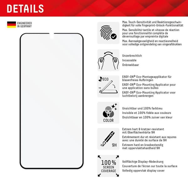 Displex PRO-TOUCH ECO Glass (9H) - FC för Samsung Galaxy S22/S23 - Eco-Applikator - 100 % FPS - Ultra HD - Samsung - Galaxy S22/S23 - Torrapplikation