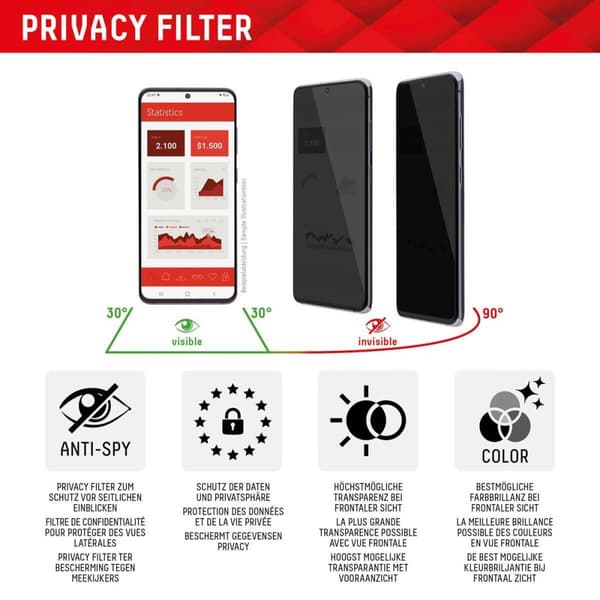 Displex Privacy Tempered Glass (10H) Samsung Galaxy S23 Ultralle - Eco-asennuskehys - Privacy Filter (01777)