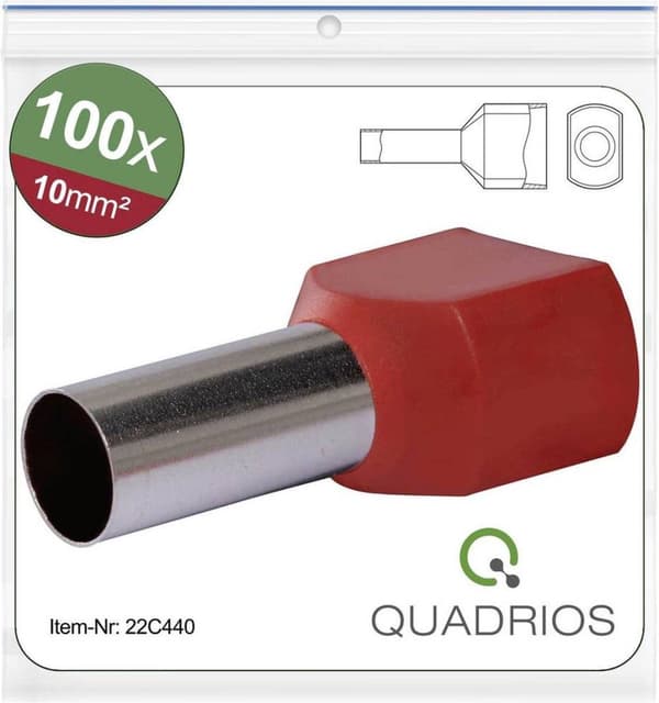 Quadrios 22C440 kaksoisholkit 10 mm² osittain eristetty punainen 1 sarja (22C440)