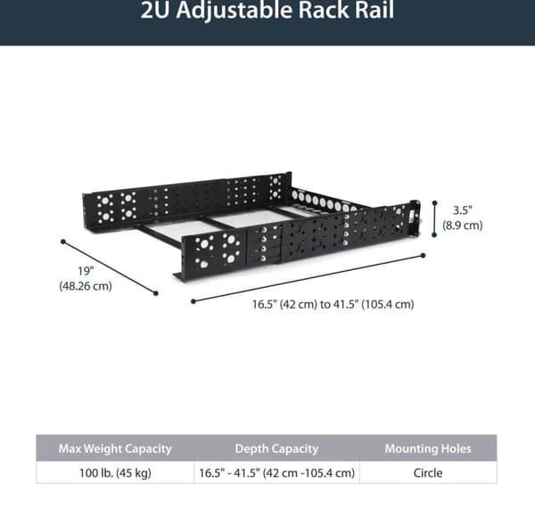 Startch.com 2u Justerbar 48,30 cm (19 ") Server Rack Rails - Universal Rack Rail - Rack Rail - Black - 2u - 48,3 cm (19") - For P/N: RK2433BKM, RK2537