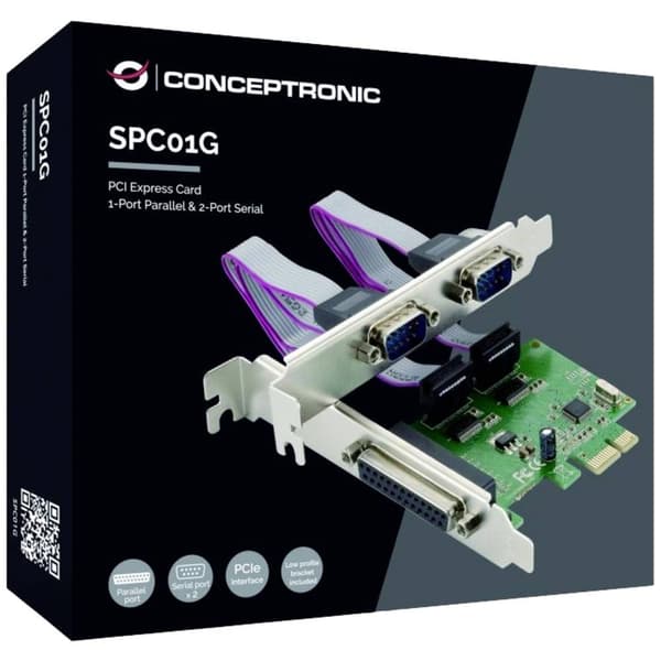 Conceptronic SPC01G 1+2 Port Seriell/Parallell-instickskort PCIe, Parallel (IEEE 1284), Seriell (9-pol) PCIe