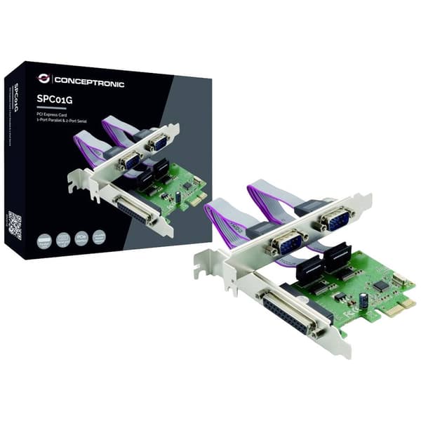 Conceptronic SPC01G 1+2 Port Seriell/Parallell-instickskort PCIe, Parallel (IEEE 1284), Seriell (9-pol) PCIe