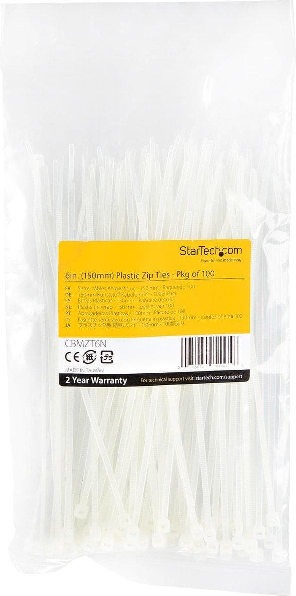 StarTech 150 mm Witte johdinsiteet - Nylon - 100 kpl
