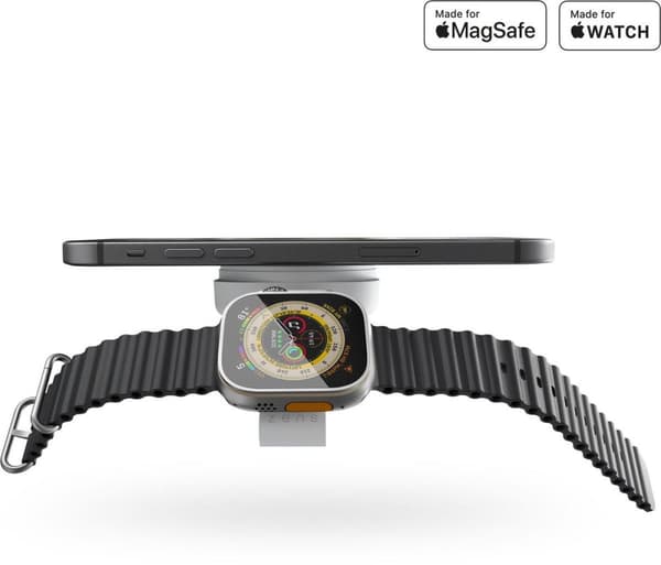 Zens 2in1 MagSafe + iWatch trådløs risoplader 20W Wit | Send til iPhone 14/13/12 (15W) | Apple iWatch Series Ultra/SE/8//7/6/5/4/3/2/1 | AirPods 3 & P
