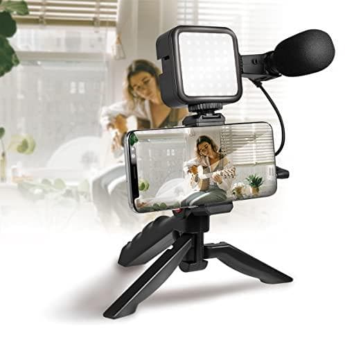 LogiLink Vlogger Kit med LED-ljus, med mikrofon + stativ för smartphones från 11,93 - 17,78 cm (4,7" - 17,80 cm (7")), med - 1 st (AA0157)
