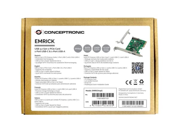 Conceptronic EMRICK USB 3.2 Gen 2 PCI Express-kort - 1-ports USB-C och 1-ports USB-A (EMRICK09G)