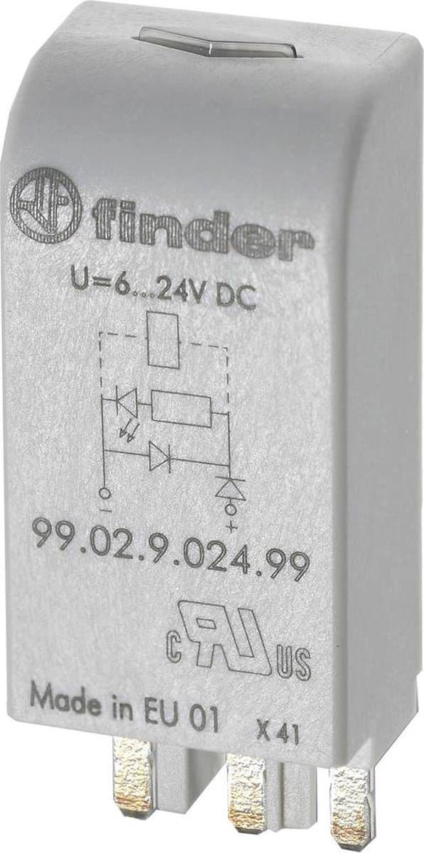 Finder Indstiksmodul Med LED, Med friløbsdiode 99.02.9.024.99 Lysfarve: Grøn Passer til model: Finder 90.02, Finde