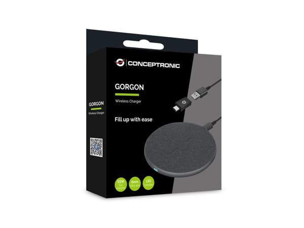 Conceptronic GORGON GORGON03G - Induktiv laddningsmatta - med USB-adapter - 15 Watt - Grå (GORGON03G)