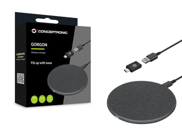 Conceptronic GORGON GORGON03G - Induktiv laddningsmatta - med USB-adapter - 15 Watt - Grå (GORGON03G)