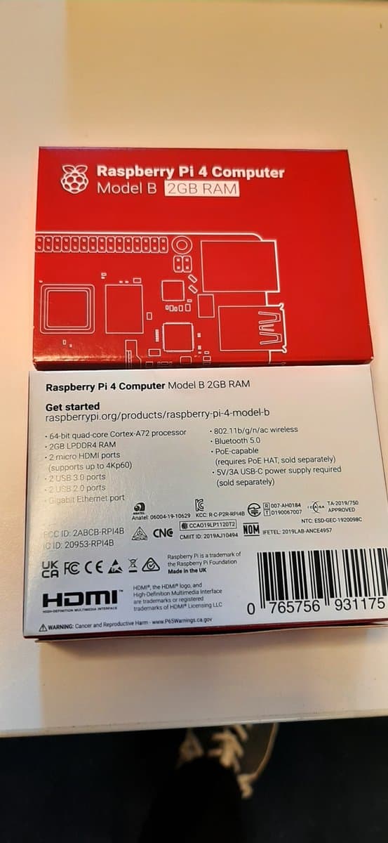 Raspberry Pi 4B - 2 Gb - 2,4 GHz - USB 3.0 - HDMI - BT - Wifi