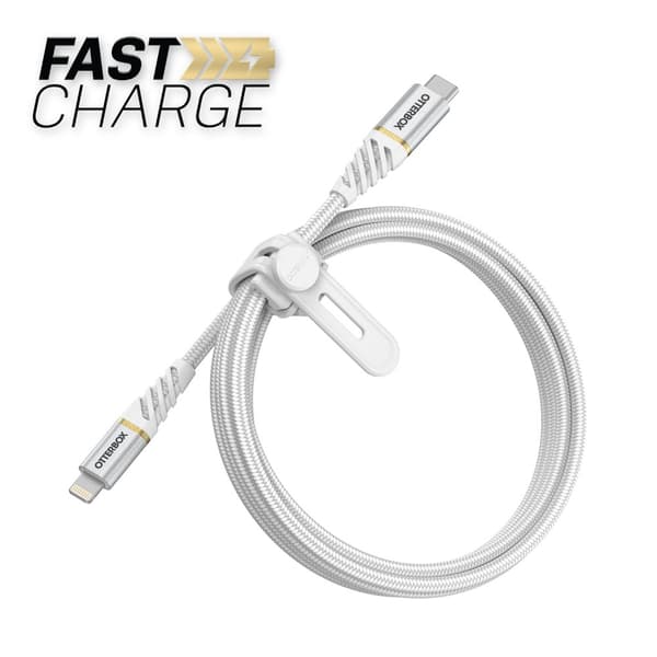 OtterBox Premium - Lightning-kaapeli - Lightning-uros 24-nastaiseen USB-C-uros - 1 m - Cloud Sky White - USB-virtalähde (60W) - Apple iPadille/iPhonel