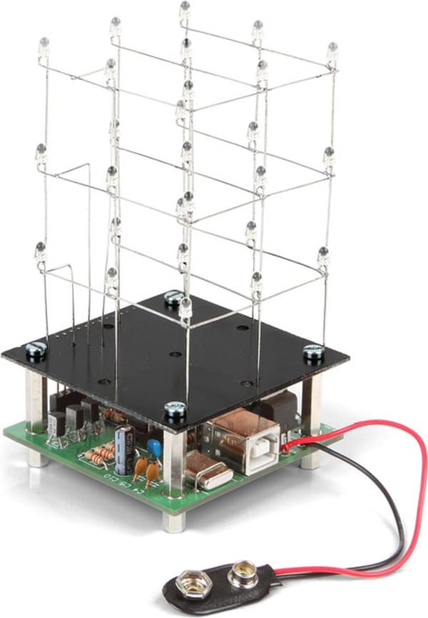 Velleman Loddesæt Cube LED 6,3 x 11,3 cm 9v rød Grøn, Metallic, Transparent