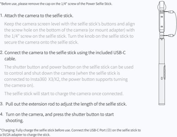 Insta360 Invisible Selfie Stick med powerbank og fjernbetjening (til ONE X2/ X3 / RS/ One R)