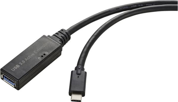 Renkforce USB-kabel USB 3.2 Gen1 (USB 3.0 / USB 3.1 Gen1) USB-C-kontakt, USB-A-uttag 5,00 m Svart Aktiv med signalförstärkning