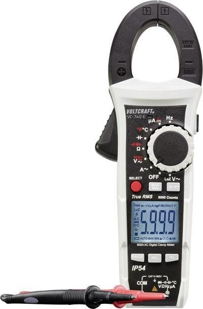 VOLTCRAFT VC740 (K) strømklemme, håndholdt multimeter kalibreret (ISO) digital stænksikker (IP54) CAT IV 600 V skærm (tæller): 6000 (VC-8473105)