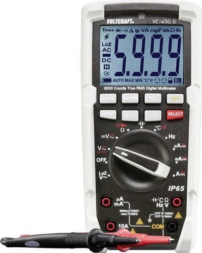 VOLTCRAFT håndholdt multimeter kalibreret (ISO) digital, strålesikker (IP65) CAT III 1000 V, CAT IV 600 V Display (tæller): 6000 (1590173)