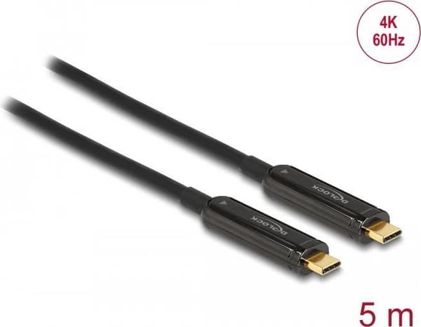 Delock - USB-kabel - 24 pin USB-C (M) til 24 pin USB-C (M) - DisplayPort 1.2 - 5.0m - Aktivt optisk kabel (AOC), understøtter 4K 60 Hz (3840 x 2160) -