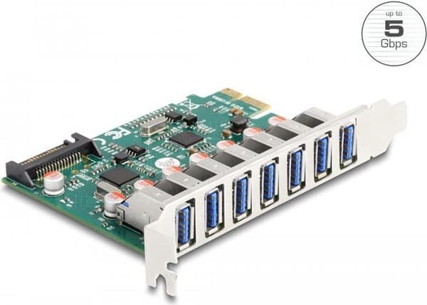 Delock PCI Express x1-kort til 7 x ekstern USB 5 Gbps Type-A-stik (90104) Grøn, Grå