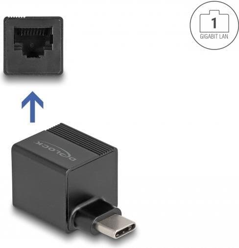 Delock Adapter til Gigabit LAN mini - Netværksadapter - USB-C - Gigabit Ethernet x 1 - Sort (66462) Sort