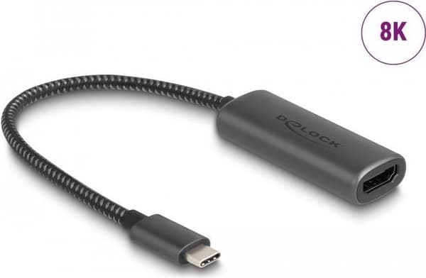 Delock - Videoadapter - 24 ben USB-C han til HDMI hun - 20 cm - Grå - understøtter 8K 30 Hz (7680 x 4320), understøttelse af 3D-video, DP Alt-tilstand