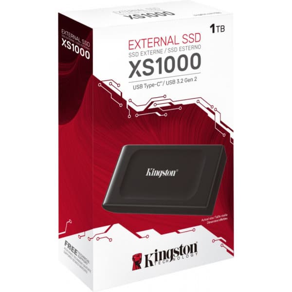 Kingston XS1000 -ulkoinen SSD-levy, 1 Tt, musta