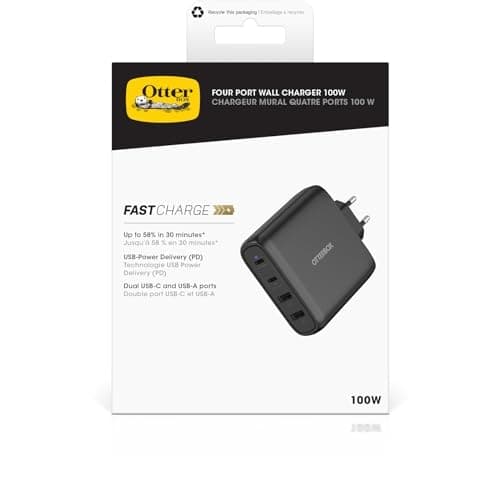 OtterBox Standard EU USB C oplader 100W GaN 2X USB-C + 2X USB-A sort (78-81343)