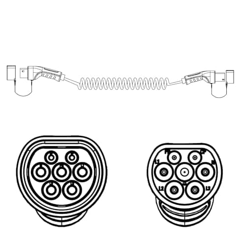 ROLINE EV ladekabel spiral type 2 3-ph. 32A 22kW 5m - 5m (19.08.0055)