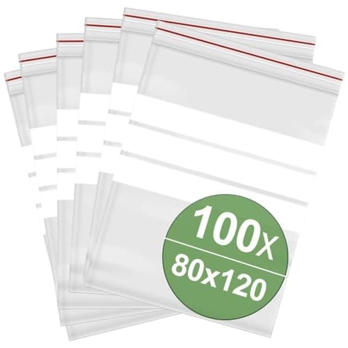 Blixtlåspåse med etikettremsor (B x H) 80 mm x 120 mm transparent polyeten