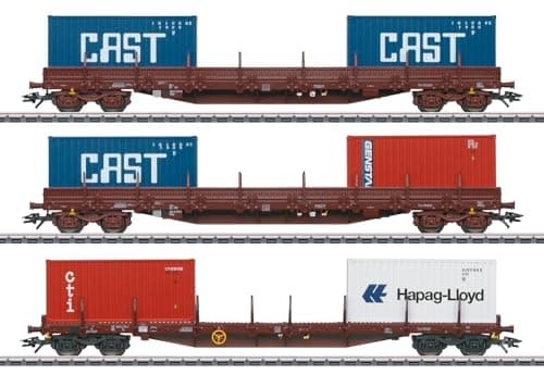 Märklin 47119 H0 Sæt med 3 containervogne fra SNCB (47119) Blå, Brun, Rød, Hvid