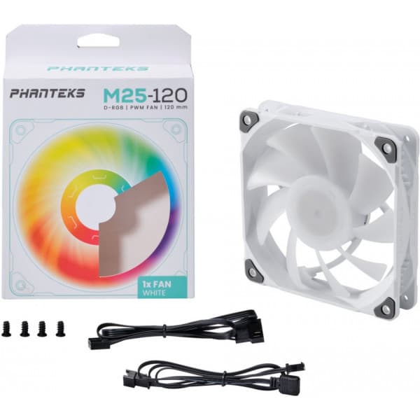 Phanteks M25-120 D-RGB PWM -ventilator, hvid, 120 mm