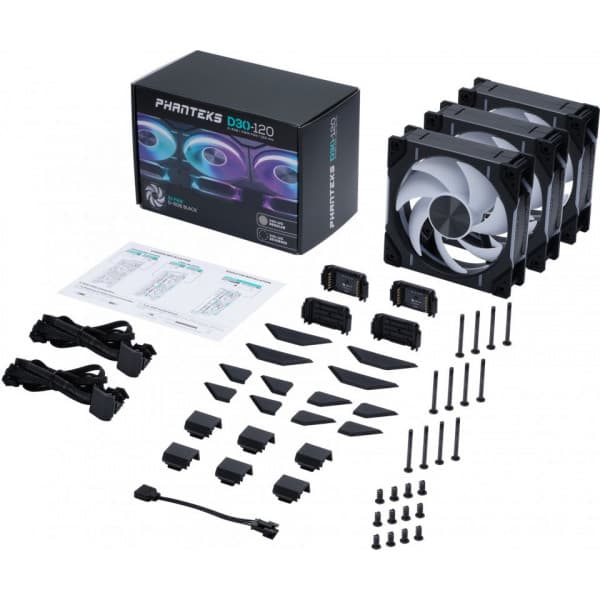 Phanteks D30-120 D-RGB PWM -tuuletin, musta, 120 mm, 3 kpl