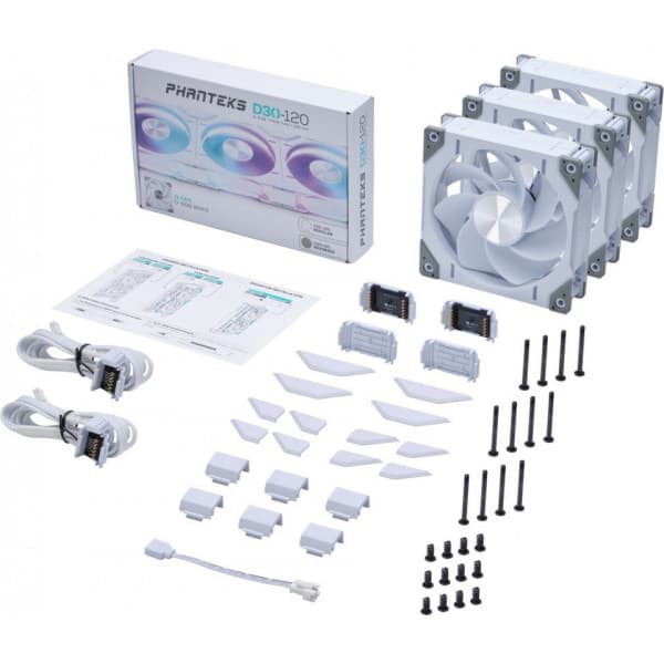 Phanteks D30-120 Reversed Airflow D-RGB PWM ventilator, hvid, 120 mm, 3 stk.