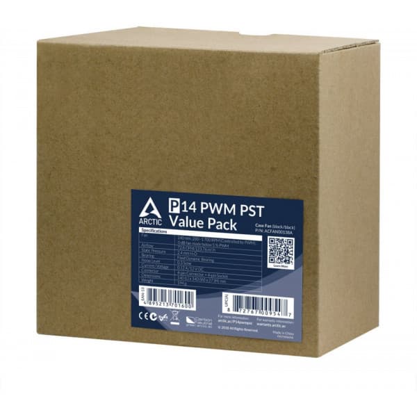 Arctic P14 PWM PST fläktförpackning, 140 mm, svart, 5-pack