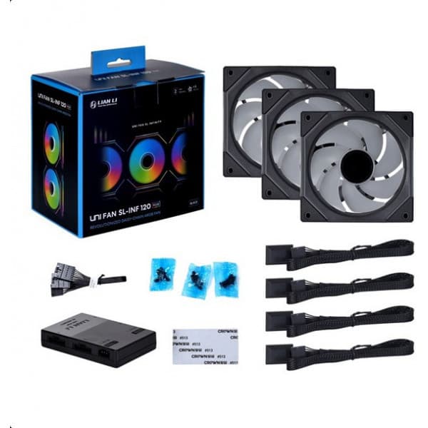 Lian Li UNI FAN SL-INF 120 ARGB PWM -fläktpaket, 120 mm, 3-pack, svart