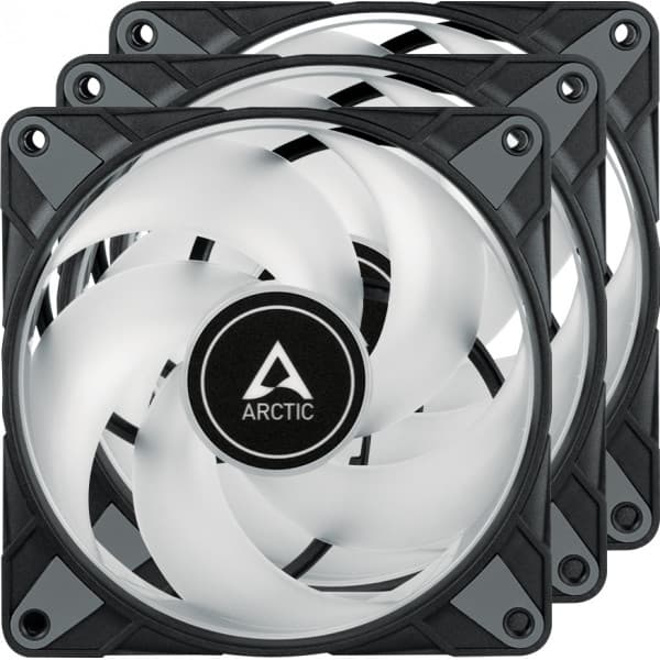 Arctic P12 PWM PST A-RGB -fläktförpackning, 120 mm, svart, 3-pack
