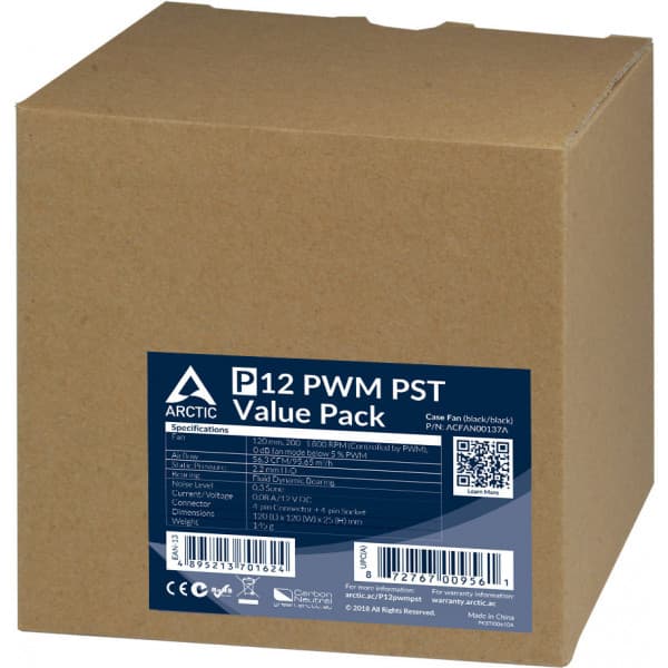 Arctic P12 PWM PST fläktförpackning, 120 mm, svart, 5-pack
