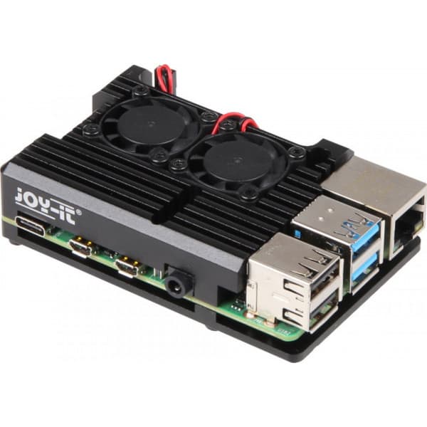 Raspberry Pi aluminiumkasse med blæsere, Raspberry Pi 4 B, sort