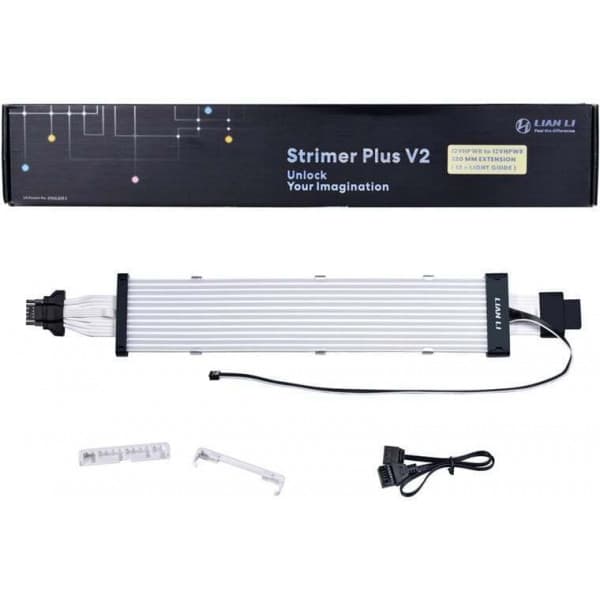 Lian Li Strimer Plus V2 12VHPWR, 12+4 pin til 12+4 pin -RGB-belyst strømkabel