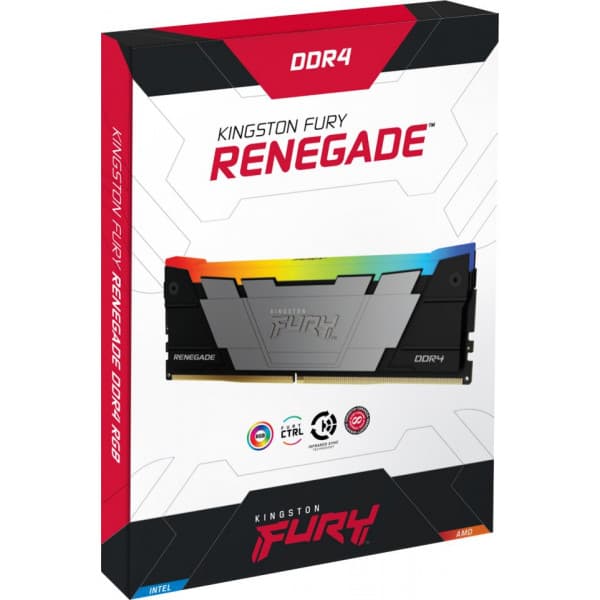 Kingston FURY Renegade RGB DDR4 3200 MHz CL16 32 Gt -muistimodulipakkaus, musta/hopea