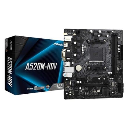 ASRock | A520M-HDV | Prosessoriperhe AMD | Prosessorin kanta AM4 | DDR4 DIMM | Muistipaikat 2 | Tuettu kiintolevyaseman käyttöliittymä